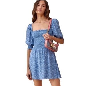 Reformation Elle Smocked Mini Dress in Suzette, size 2